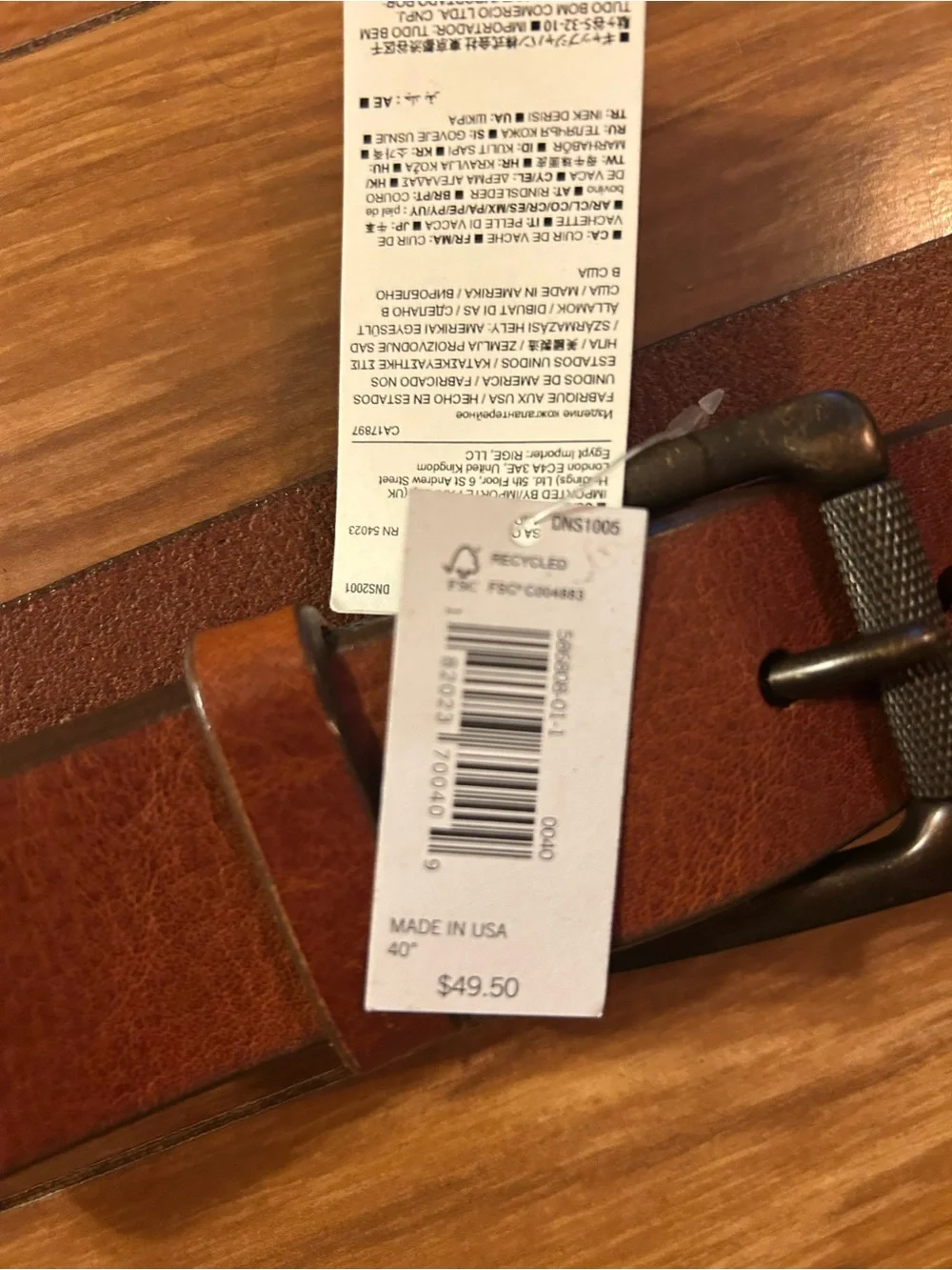 Banana Republic Cognac Brown Leather Belt with Antique Brass Buckle size 40